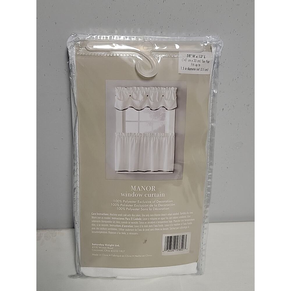 SKL Home Manor Window Tier Pair Curtain 58x13" White Gray Buttons & Trim